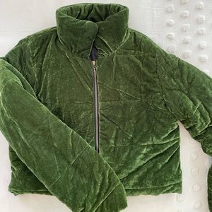 Lightweight Green Velvet Puffer Jacket